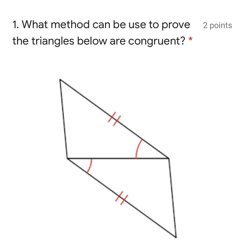 What method can be use to prove the triangles below are congruent? options: not congruent-example-1