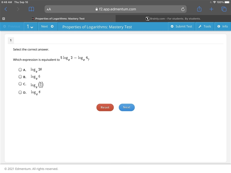 Select the correct answer. Which expression is equivalent to-example-1