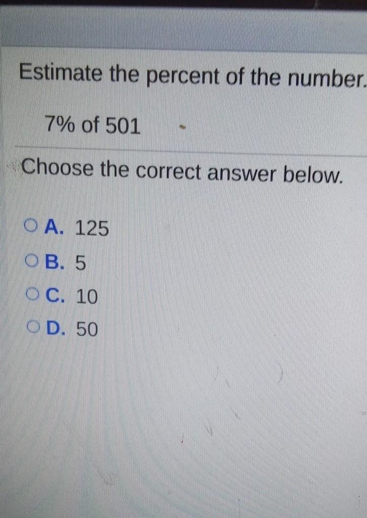 Estimate the percent of the number 7% of 501​-example-1