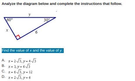 Find the value of x and the value of y. 60 30 6-example-1