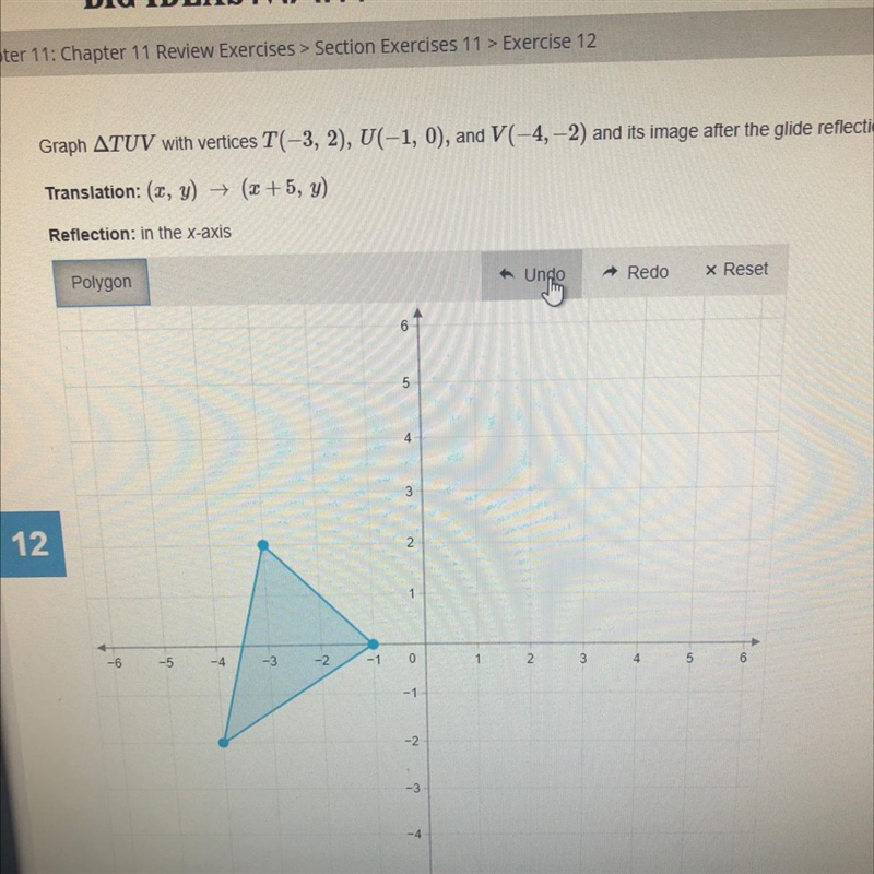 Graph ATUV with vertices T(-3, 2), UC-1, 0), and (4,-2) and its image after the glide-example-1