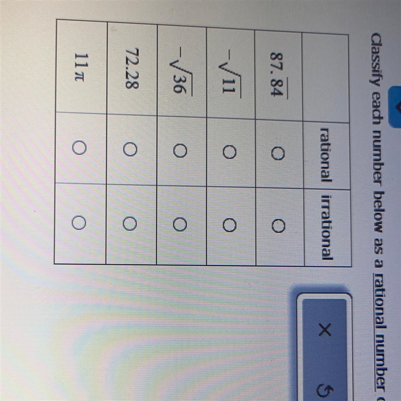 Classify each number below as a rational number or an irrational number.-example-1