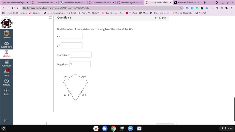 Find the values of the variables and the lengths of the sides of this kite.-example-1