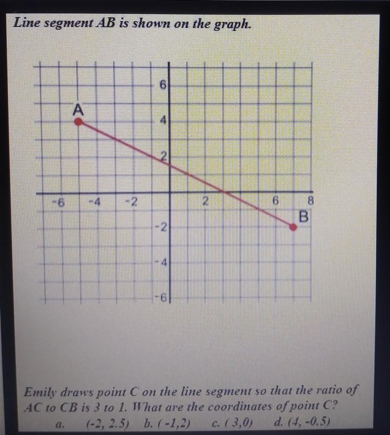 Emily draws point C on the line segment so that the ratio of AC to CB is 3 to 1. What-example-1