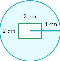 A 3cm x 2cm rectangle sits inside a circle with a radius of 4cm What is the area of-example-1