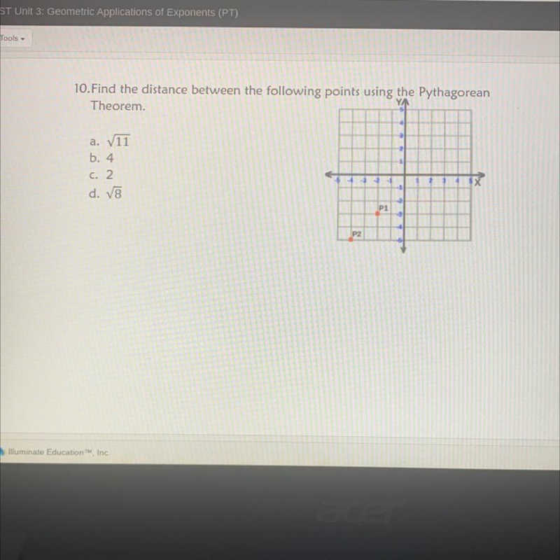 Find the distance better the following points using the Pythagorean theorem-example-1