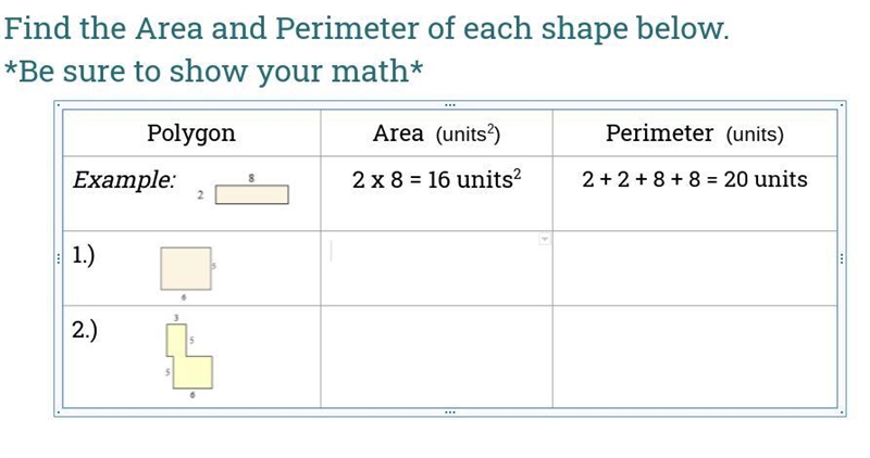 Area and perimeter i need help with problems 2 & 3-example-1