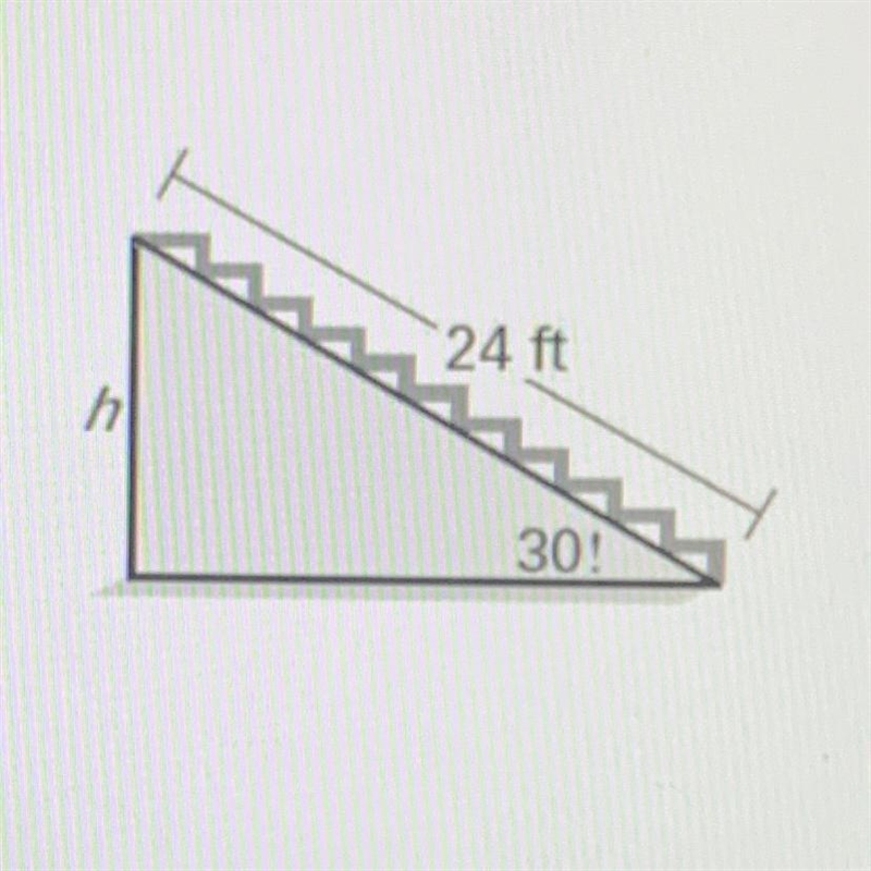 A 24 foot long bleacher stand has a base angle of 30°. How high above the ground is-example-1