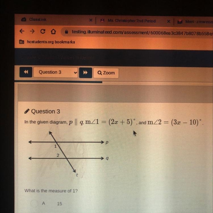 What is the measure of 1? A. 15 B. 35 С. 37 D. 79-example-1