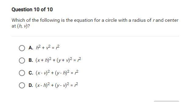 Which of the following is the equation for a circle with a radius of r and center-example-1