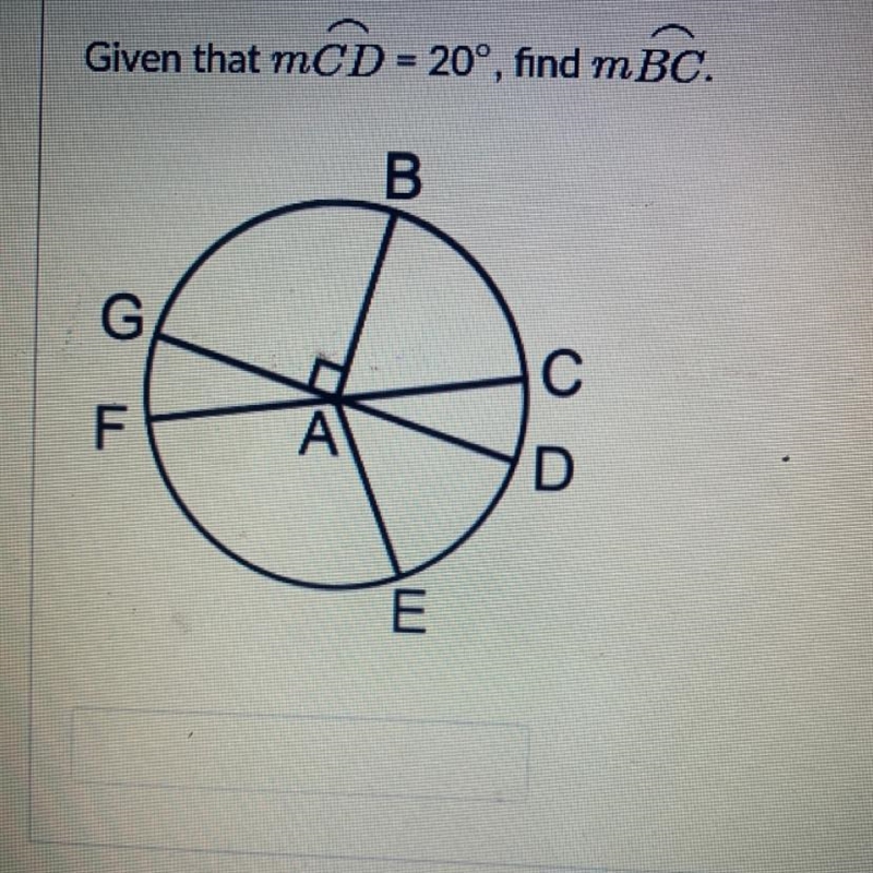 Given that mCD=20°, find mBC-example-1