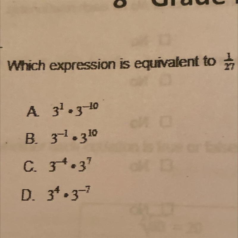 Which expression is equivalent to 1/27?-example-1