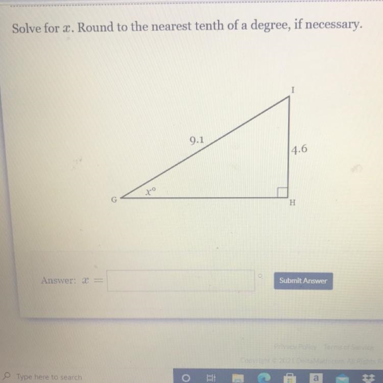 Solve for x. Round to the nearest tenth of a degree, if necessary. Please only answer-example-1