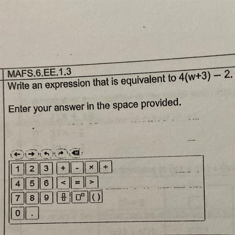 Write an expression that is equivalent to 4(w+3) — 2.-example-1