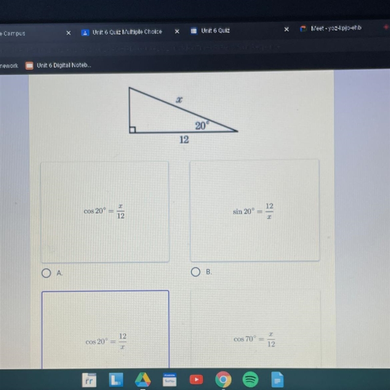 Which trig function would you use to find the missing side length in the diagram below-example-1