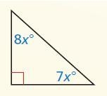 Find the measure of each acute angle. The measure of the top-left angle in the triangle-example-1