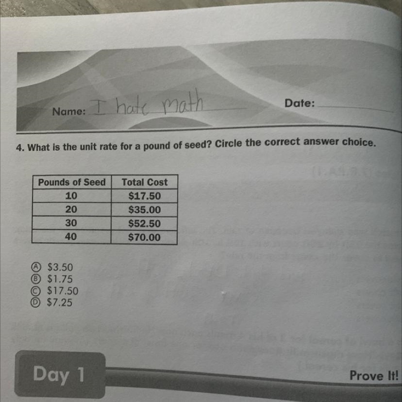 4. What is the unit rate for a pound of seed? Circle the correct answer choice. Pounds-example-1