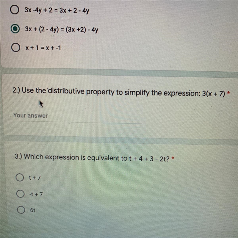 I REALLY NEED HELP Use the distributive property to simplify the expressions: 3(x-example-1