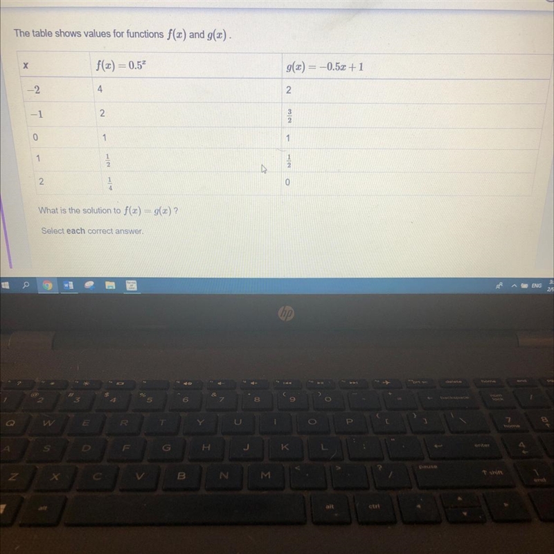 PLEASE HELP ASAP The table shows values for functions f(x) and GX(x) what is the solution-example-1