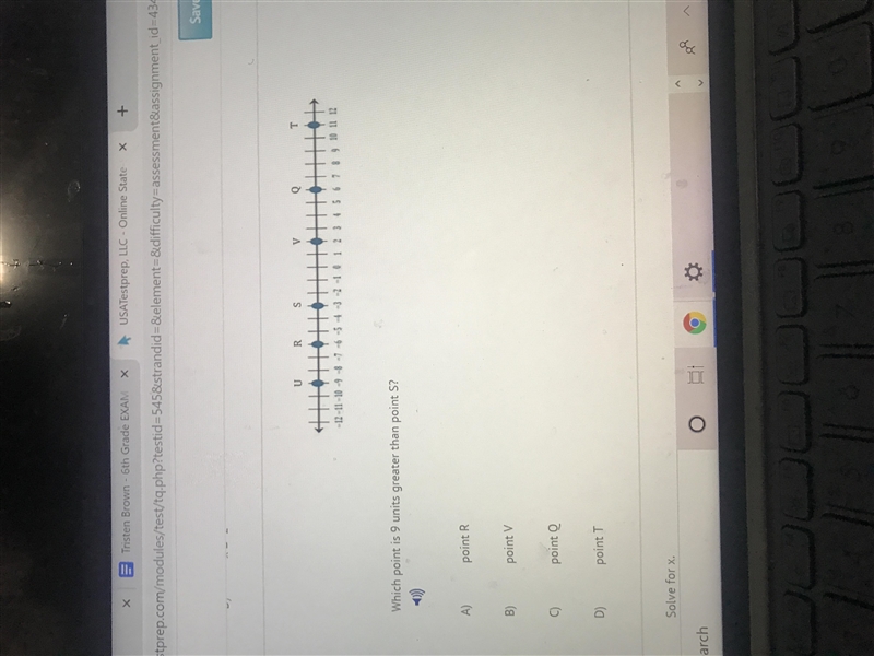 Which point is 9 units greater than point S-example-1