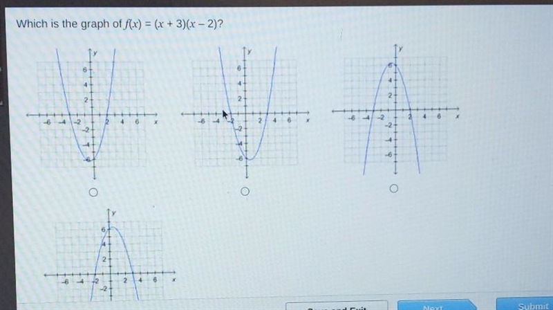 Which is the graph of f(x) = (x + 3)(x - 2​-example-1