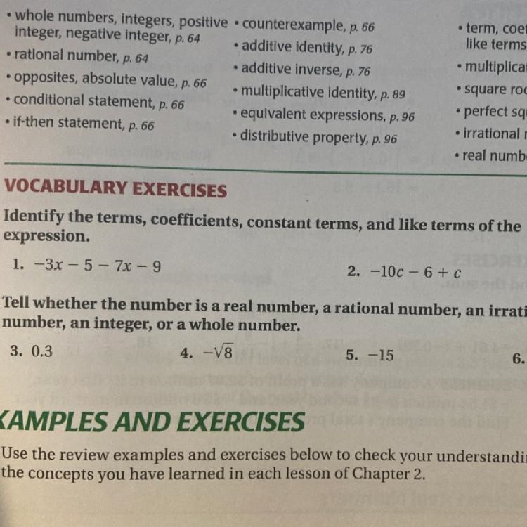 Identify the terms, coefficients, constant terms, and like terms of the expression-example-1