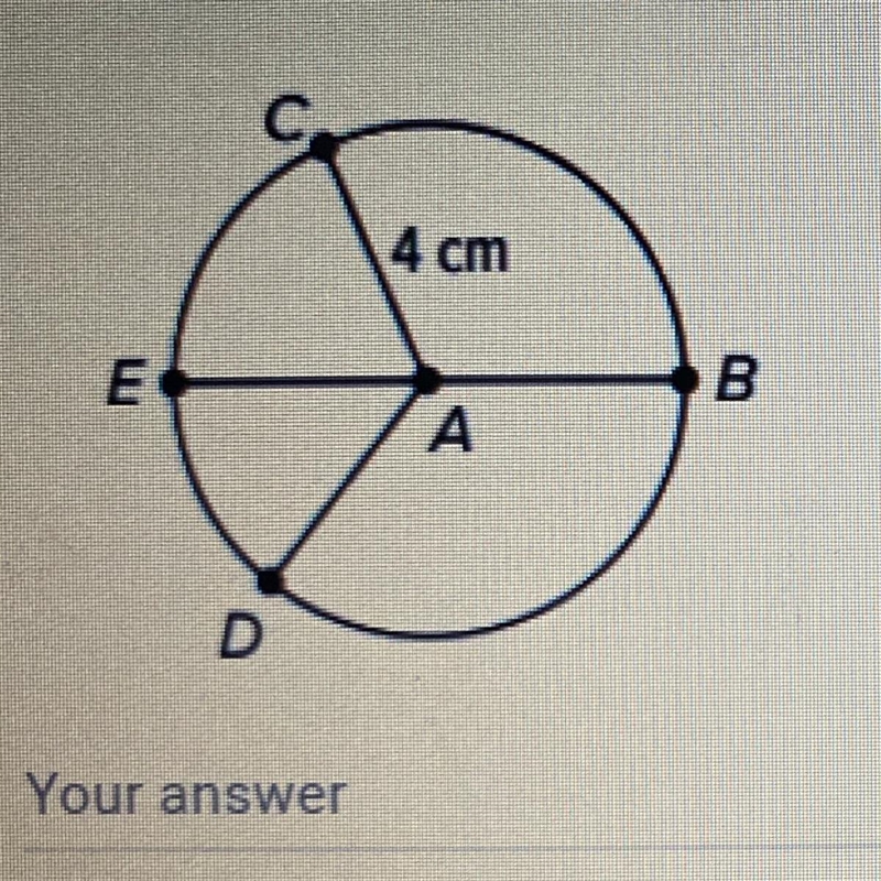 Identify the following as a radius or diameter and its length. segment DA-example-1