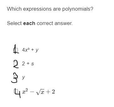 Which expressions are polynomials? Select each correct answer.-example-1