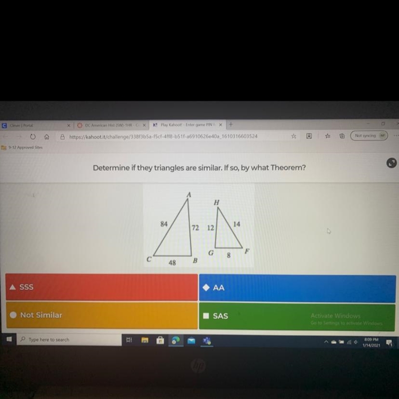 Determine if they triangles are similar. If so, by what Theorem?-example-1