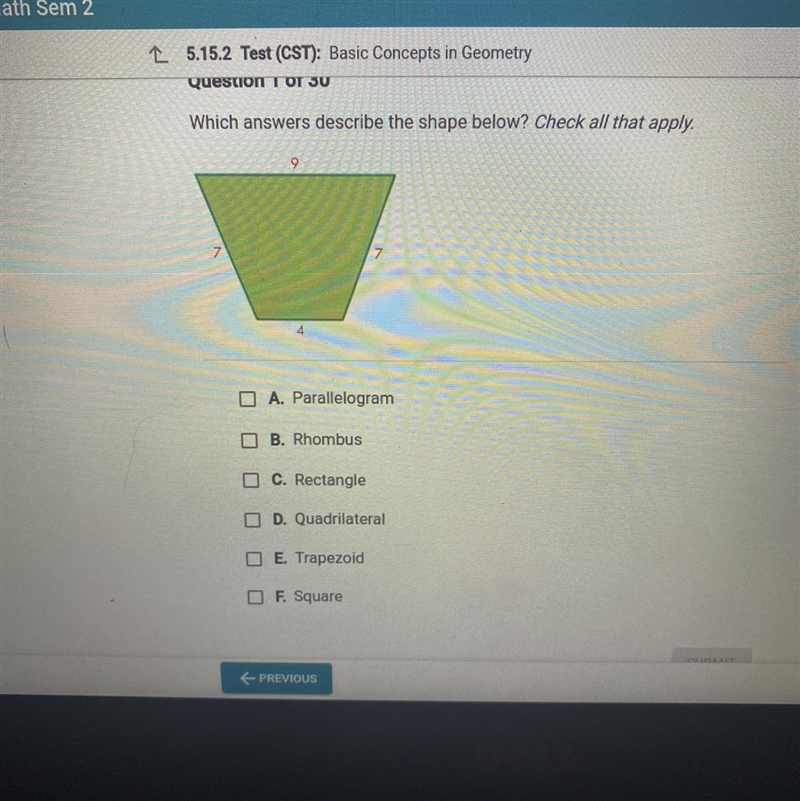 Which answers describe the shape below? Check all that apply. 9 7 A. Parallelogram-example-1