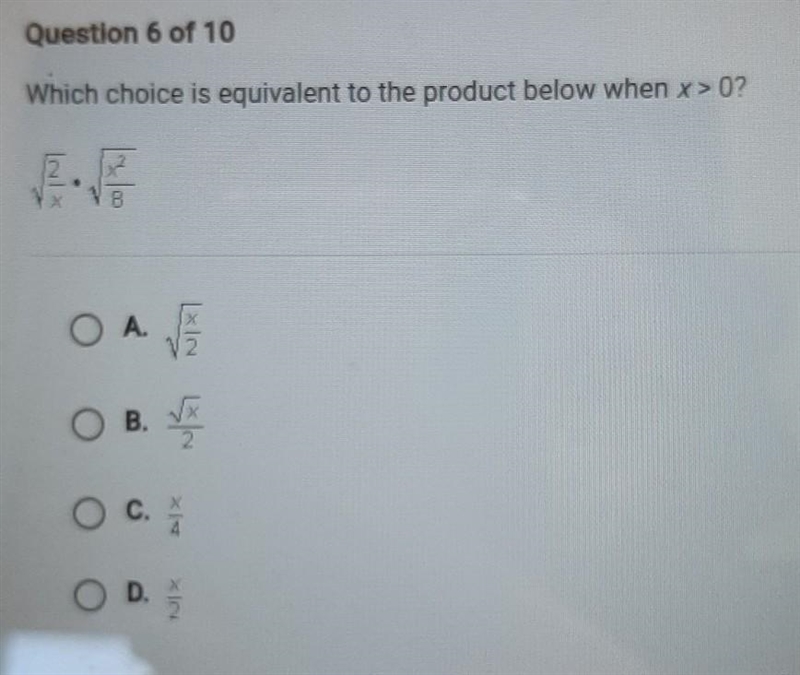 Which choice is equivalent to the product below when x > 0? ​-example-1