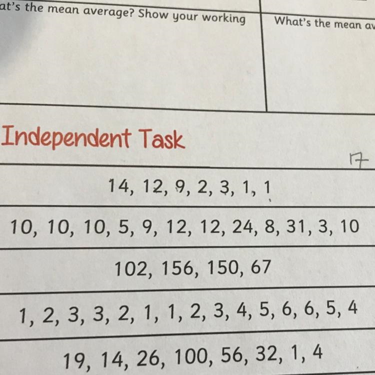 What is the mean average 14, 12, 9, 2, 3, 1, 1 10,10,10,5,9,12,12,24,8,31,3,10-example-1