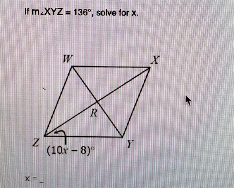 If you know grometry plzz help If m.XYZ = 136º, solve for x. (10x - 8)​-example-1