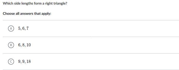 Which side lengths form a right triangle?-example-1