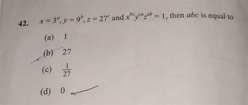 42. *=3"y=9,- 27 and "y"? - 1, then abe is a (a) 1 ) (b) 27 (e) ( (d-example-1