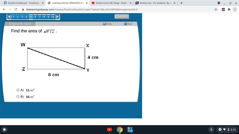 Find the area of .wyz A. 12 B. 16 C. 24 D. 32-example-1