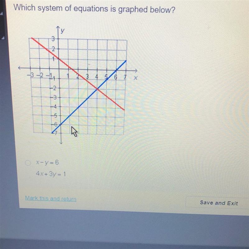 Which system of equations is graphed below?-example-1