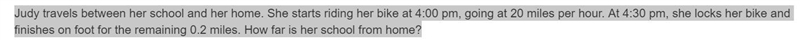 Judy travels between her school and her home. She starts riding her bike at 4:00 pm-example-1