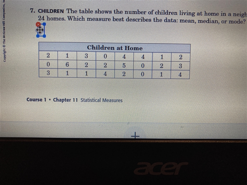 the table shows the number of children living at home in neighborhood of 24 homes-example-1