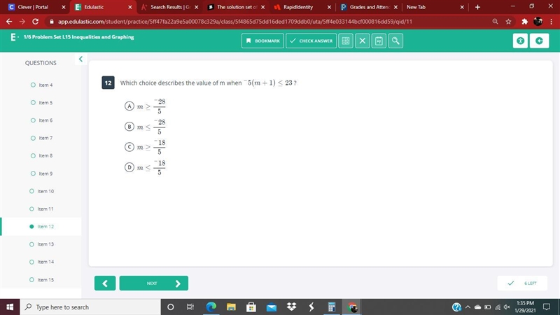 Which choice describes the value of m when ?-example-1