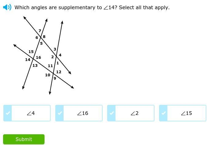 Which angles are supplementary to 14 ? select all that apply.-example-1