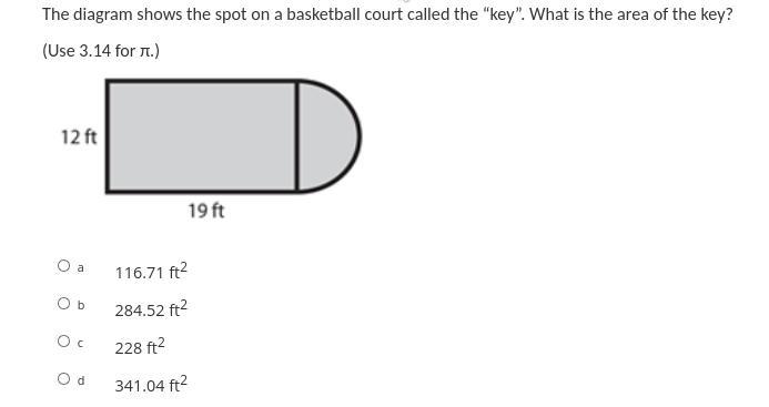 The diagram shows the spot on a basketball court called the “key”. What is the area-example-1