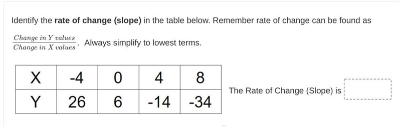 Identify the rate of change (slope) in the table below.-example-1