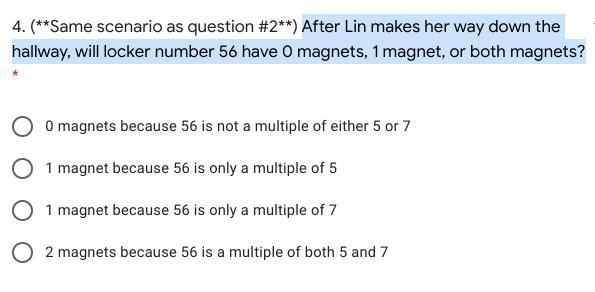 After Lin makes her way down the hallway, will locker number 56 have 0 magnets, 1 magnet-example-1