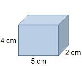 A box that measures 4 centimeters by 5 centimeters by 2 centimeters. What is the volume-example-1