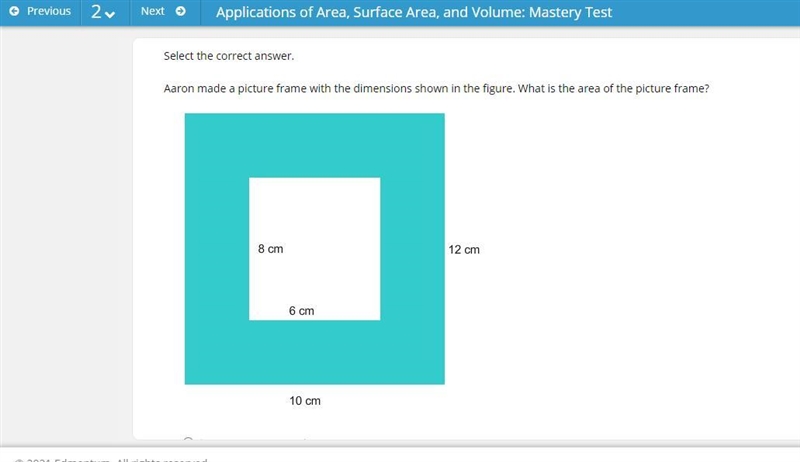 A. 120 square centimeters B. 88 square centimeters C. 72 square centimeters D. 64 square-example-1