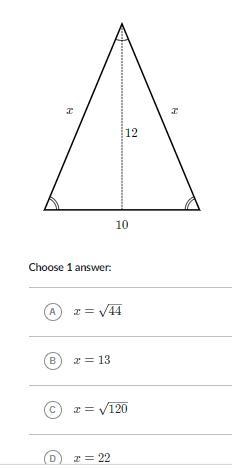 Please help it's Use Pythagorean theorem to find isosceles triangle side lengths-example-1