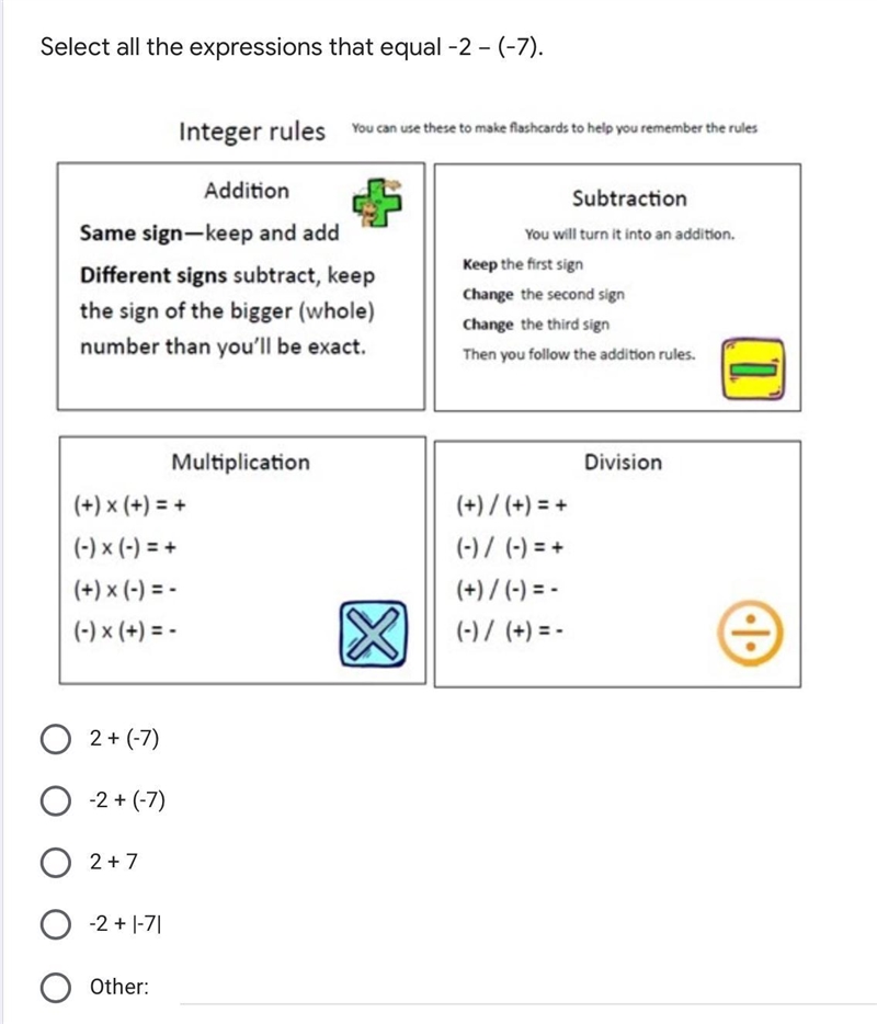 Select all the expressions that equal -2 − (-7).-example-1