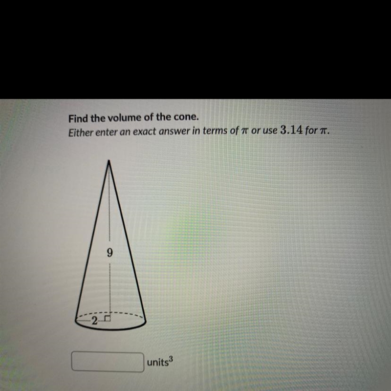 Find the volume of the cone.-example-1