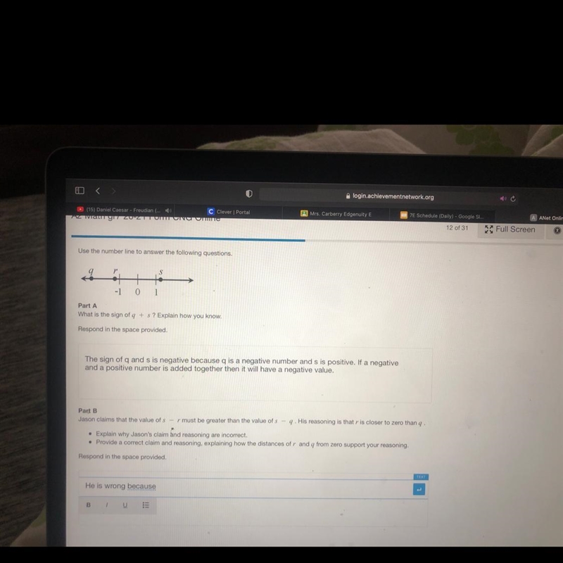 Part B Jason claims that the value of s - r must be greater than the value of s - 9. His-example-1